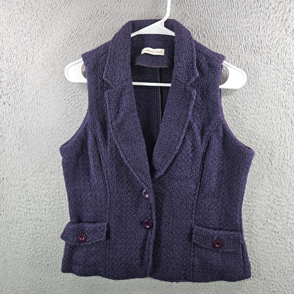 Coldwater Creek Womens Purple Bouclé Wool Blend Button Front Vest Size M 10-12